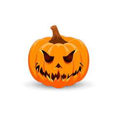 Halloween Pumpkin isolated on white background. The main symbol of the Happy Halloween holiday. Orange spooky pumpkin with scary smile holiday Halloween..