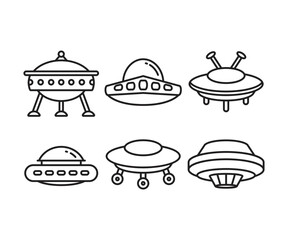ufo icons set line illustration