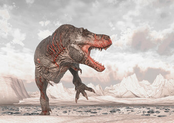 Fototapeta premium tyrannosaurus rex is under attack on ice land