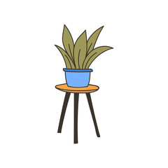 Plant on the chair colorful doodle illustration. Illustration of home plant on chair