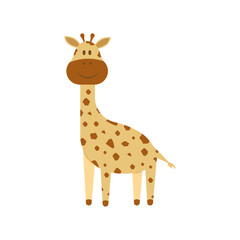 cute cartoon trendy design little giraffe isolated on white background, african animal wildlife, vector illustration