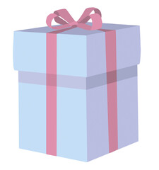 Blue cartoon gift box with ribbon isolated on transparent background