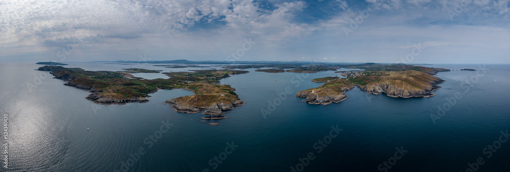 Poster wide panorama landscape of the islands and coastline of baltimore harbor in west cork county in irel