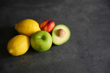 Health Snack of Apple, Avocado, Lemon, nectarine