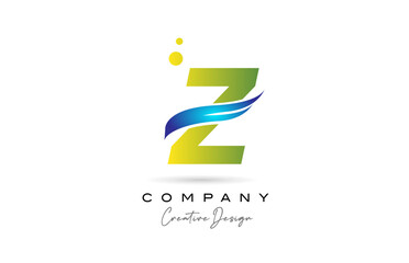 green Z alphabet letter logo icon with swoosh. Creative template for company and business