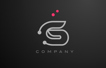 grey G alphabet letter logo icon design with pink dot. Creative template for business and company