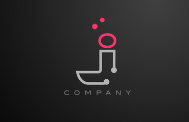 grey J alphabet letter logo icon design with pink dot. Creative template for business and company