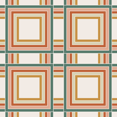 70 s seamless pattern. Retro colorful geometric square seamless background in seventies style. Groovy scrapbook paper. Yellow, orange, brown, green colors vector pattern