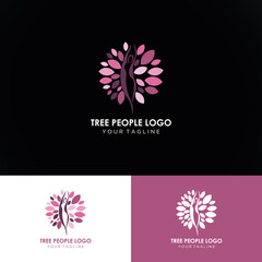 Abstract Human tree logo. Unique Tree Vector illustration with circles and abstract female shapes.