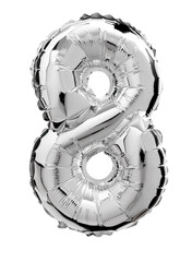 Number eight in silver Mylar balloon isolated on transparent