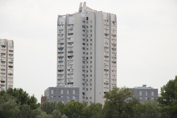 Cityscape on the banks of the Dnieper, skyscrapers on the banks of the river in Ukraine Cityscapes...