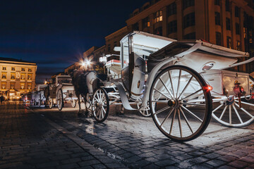 Carriage on the Main Square  in Krakow, night view