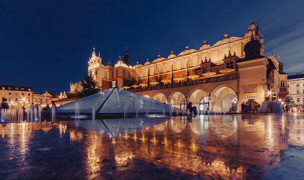 Krakow Main Square, night view of the town