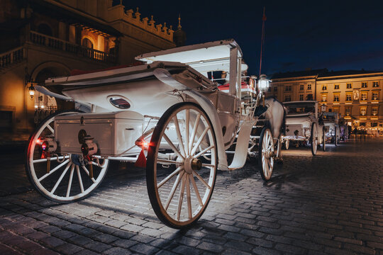 Carriage on the Main Square  in Krakow, night view