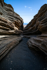 Las Grietas - volcanic fissure formed on the slopes of Montana Blanca. Lanzarote, Canary Islands....