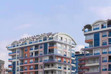 Residential area of the city with tall apartment buildings.