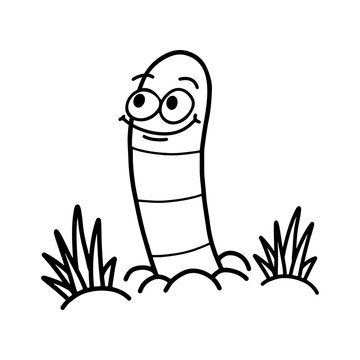 Cute Cartoon Worm Coloring Page. Earthworm Coloring Book For Kids. Vector Illustration.