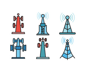radio tower and signal icons set vector illustration