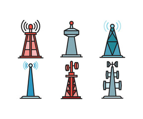 radio tower and signal icons set vector illustration