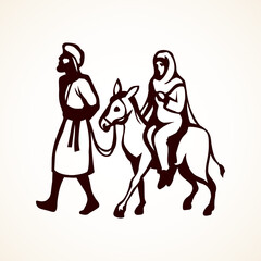 Joseph and Mary go to Bethlehem. Vector drawing