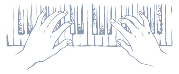 Hands on the keyboard. Vector drawing