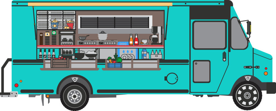Food truck with open sales in side view vector