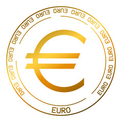 Obraz premium Euro EUR currency logo on white background. Flat golden logo on white background