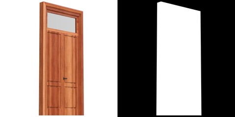 3D rendering illustration of a wooden door with transom window - obrazy, fototapety, plakaty