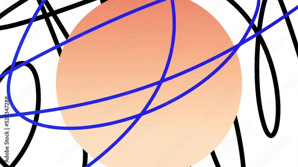Poster Animation with moving lines and circle to insert. Motion. Beautiful background with 3D animation and moving figures. Moving curved lines with circle to start video or insert