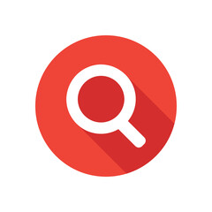 Search flat icon on round button in long shadow style.