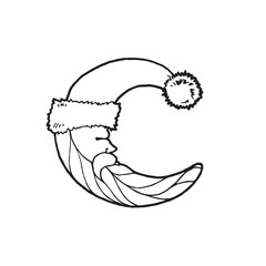 vector black and white image of the month in the form of Santa Claus for a tag, sticker, postcard, wish