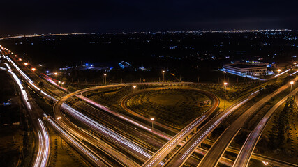over Road city highway at night - Bird eye viwe - drone -Top view