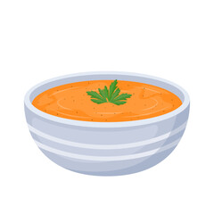 Pumpkin cream soup in bowl, vector Illustration