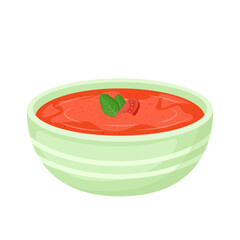 Tomato cream soup in bowl, vector Illustration