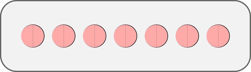 Fototapeta premium Geometrical illustration of pink pills in a blister. Line art. For drugstores, hospitals, medical institutions. Can be used for posters, advertising, business cards, logos. Health care concept