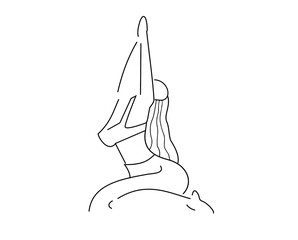 Vector illustration of a woman doing yoga. Minimalist line art. For posters, tattoos, leaflets, fitness centers. Healthy living concept