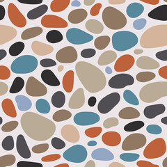 Pebble seamless pattern. Smooth stones background. Cobblestone paving texture. Sea or river pebbles repeating wallpaper. Vector 
