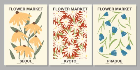 Küchenrückwand glas motiv Flower market poster set. Abstract floral illustration. Botanical wall art collection, vintage poster aesthetic. Vector illustration  © Anastasia