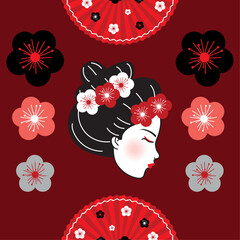 geisha with flowers in hair