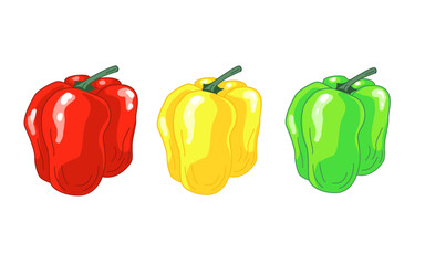 Collection of yellow, green and red paprika isolated on white background