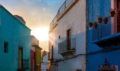 Guanajuato, Mexico, colorful colonial streets and architecture in Guanajuato historic center.