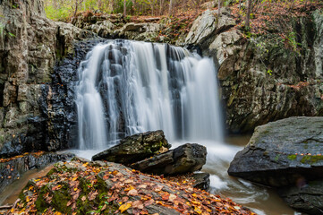 Fototapeta na wymiar Waterfalls on an Autumn Day, Rocks State Park, Maryland, USA, Jarrettsville, Maryland