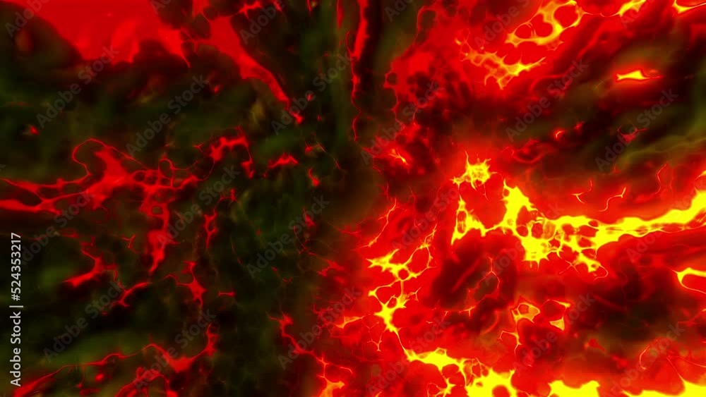 Poster movement in lava tunnel. motion. dizzying lava vortex with fire and smoke. lava flow and smoke in mo