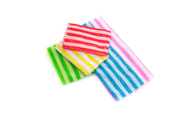 The colorful microfibre towels close-up