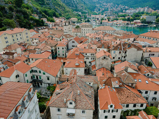 Fototapeta na wymiar Travel. The ancient city of Kotor. Montenegro. Aerial view.