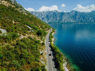 Highway. Highway in the mountains. Montenegro. Aerial view.