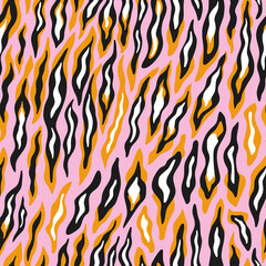 Trendy abstract zebra skin pattern. Seamless striped patterns. Geometry optical effects. Fashion print for textile and fabric. Set of curved line patterns.