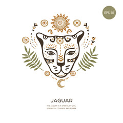 Hand drawn abstract portrait of a leopard or jaguar. Vector hand draw design.
