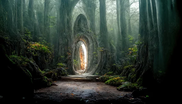 Fantasy Magic Portal Portal Elven Forest Stock Illustration 2192264525
