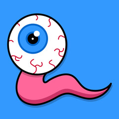 The blue eye crawls. An eye with a tail. Image for Halloween. Vector illustration.